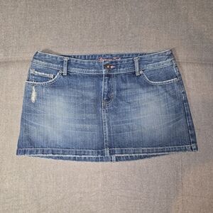 American Eagle Outfitters Women's Blue Denim Skirt Y2K Pink Detailing Size 12
